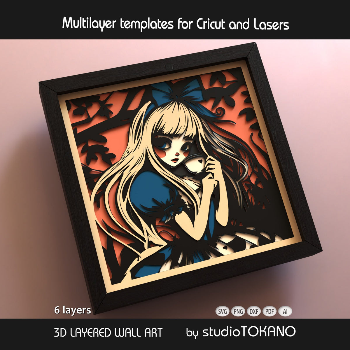 Dark Alice Shadow Box SVG | 6 Layer Wonderland Wall Art | Cricut & Laser Cut File