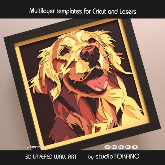 Golden Retriever Layered SVG | 9 Layer Dog Shadow Box Design | Cricut & Laser File