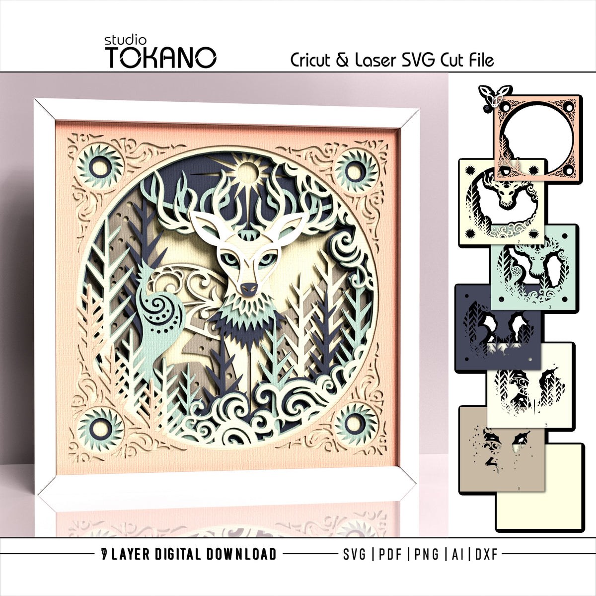 Deer Shadow Box SVG | 7-Layer Winter Wonderland Wall Art