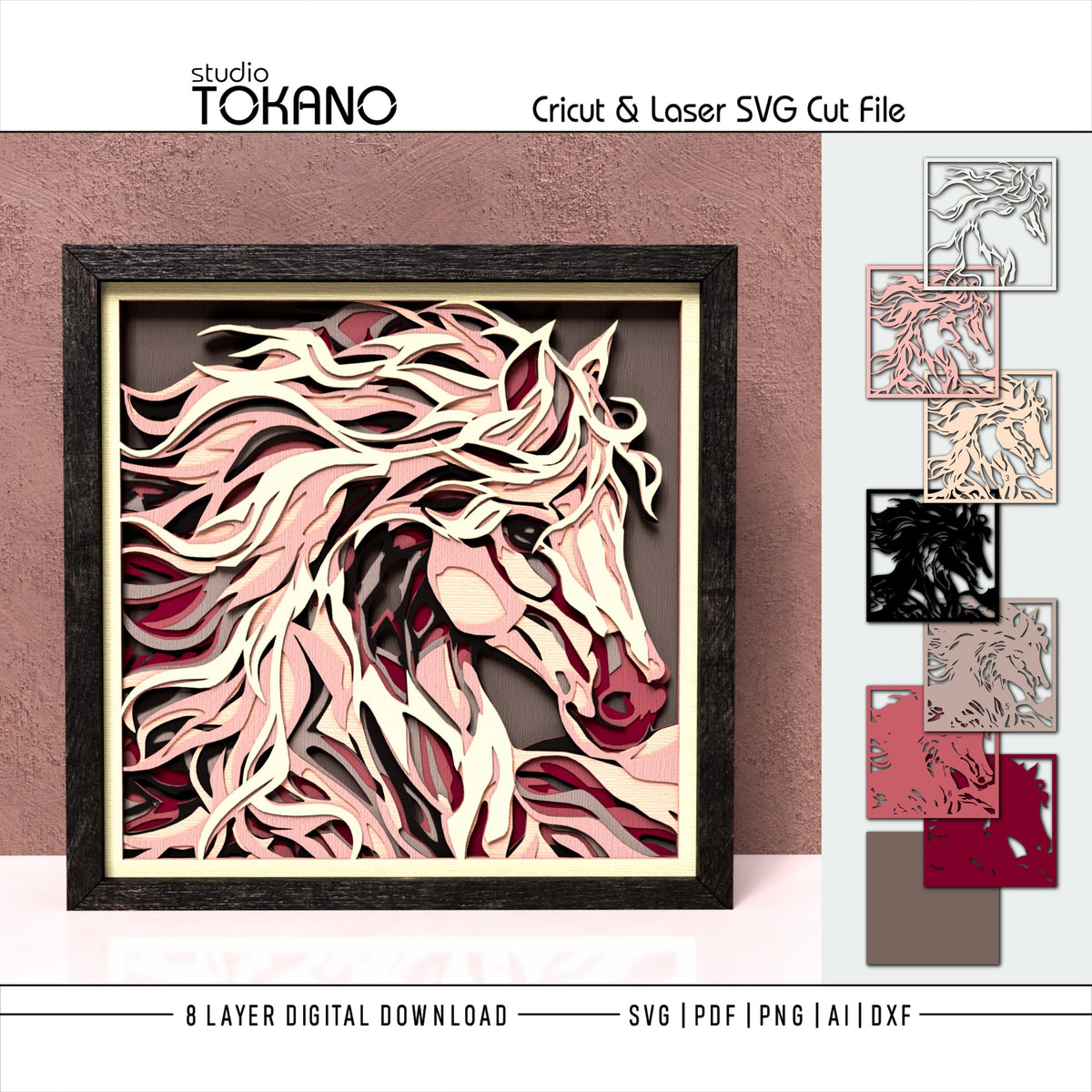 Horse Shadow Box SVG | 8 Layer Wall Art | Cricut & Laser Cut File