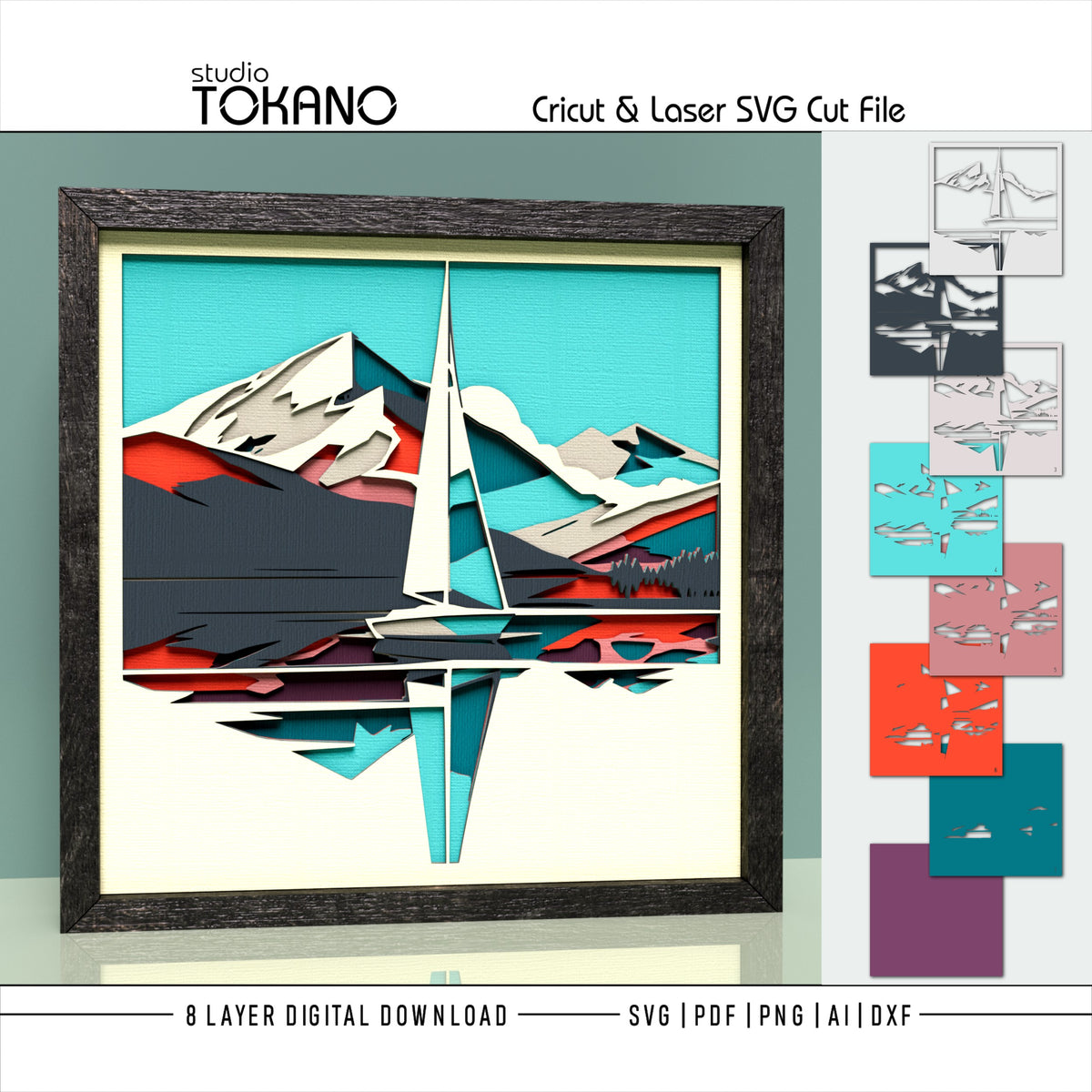 Sailboat Shadow Box SVG | 8-Layer Coastal Wall Art