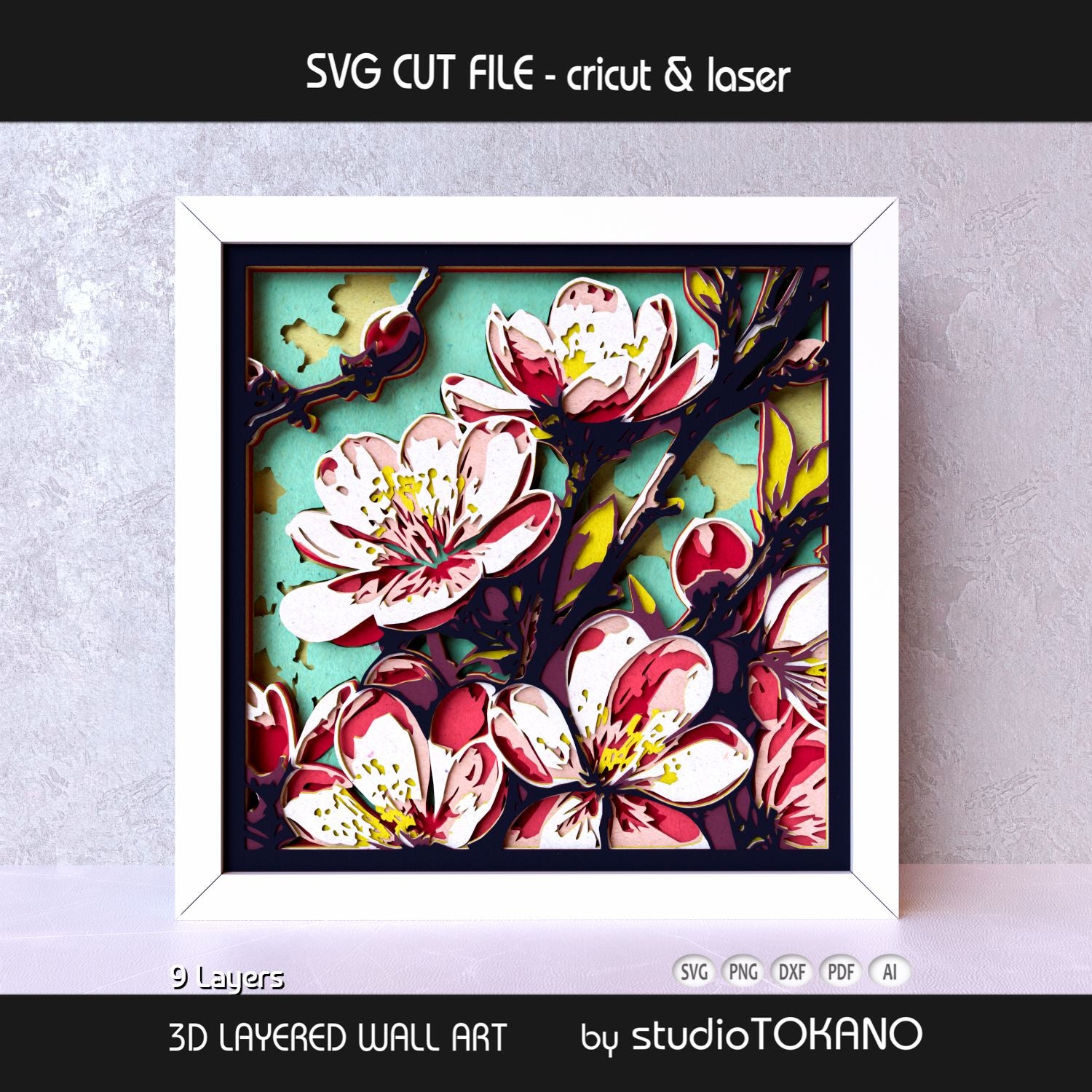 Cherry Blossom SVG Shadow Box | Layered Sakura Papercut File