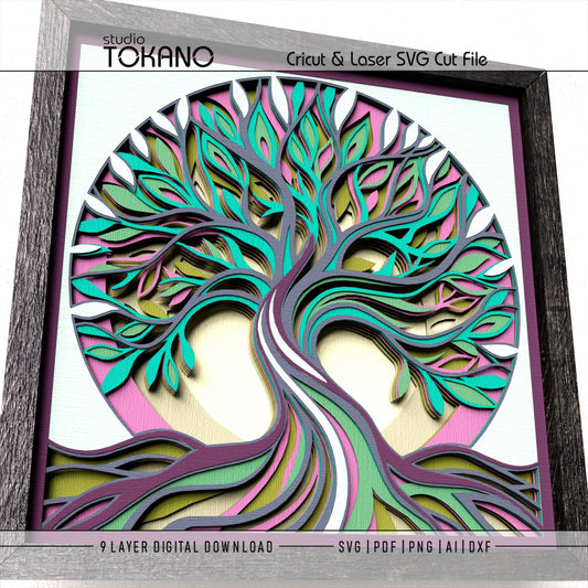 Tree of Life SVG cut at 8×8 inches while preserving the branches, leaves and layered depth