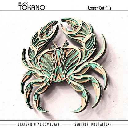 Crab Laser Cut SVG | 6-Layer Symmetrical Wall Art