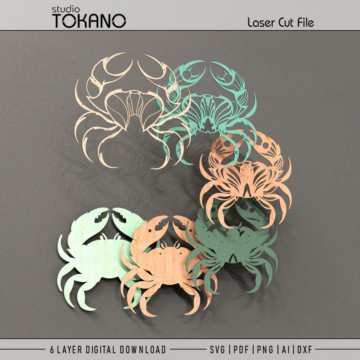 Crab Laser Cut SVG | 6-Layer Symmetrical Wall Art