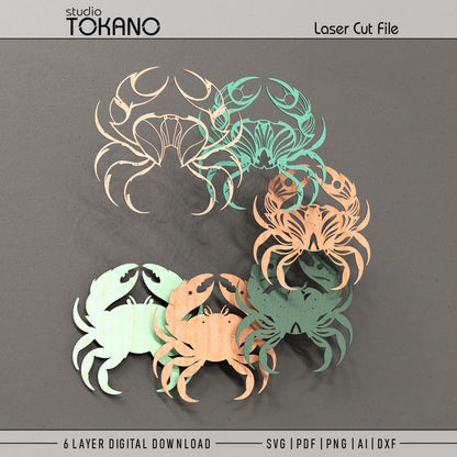 Crab Laser Cut SVG | 6-Layer Symmetrical Wall Art