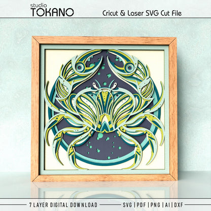 Crab Shadow Box SVG | 7 Layer Sea Life Wall Art | Cricut & Laser Cut File
