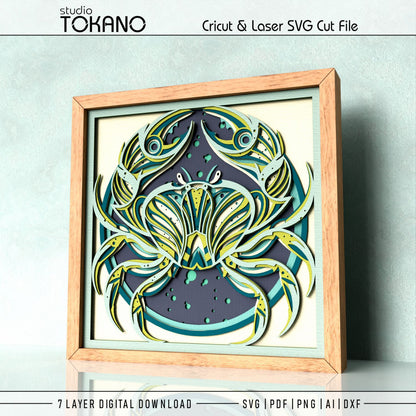 Crab Shadow Box SVG | 7 Layer Sea Life Wall Art | Cricut & Laser Cut File