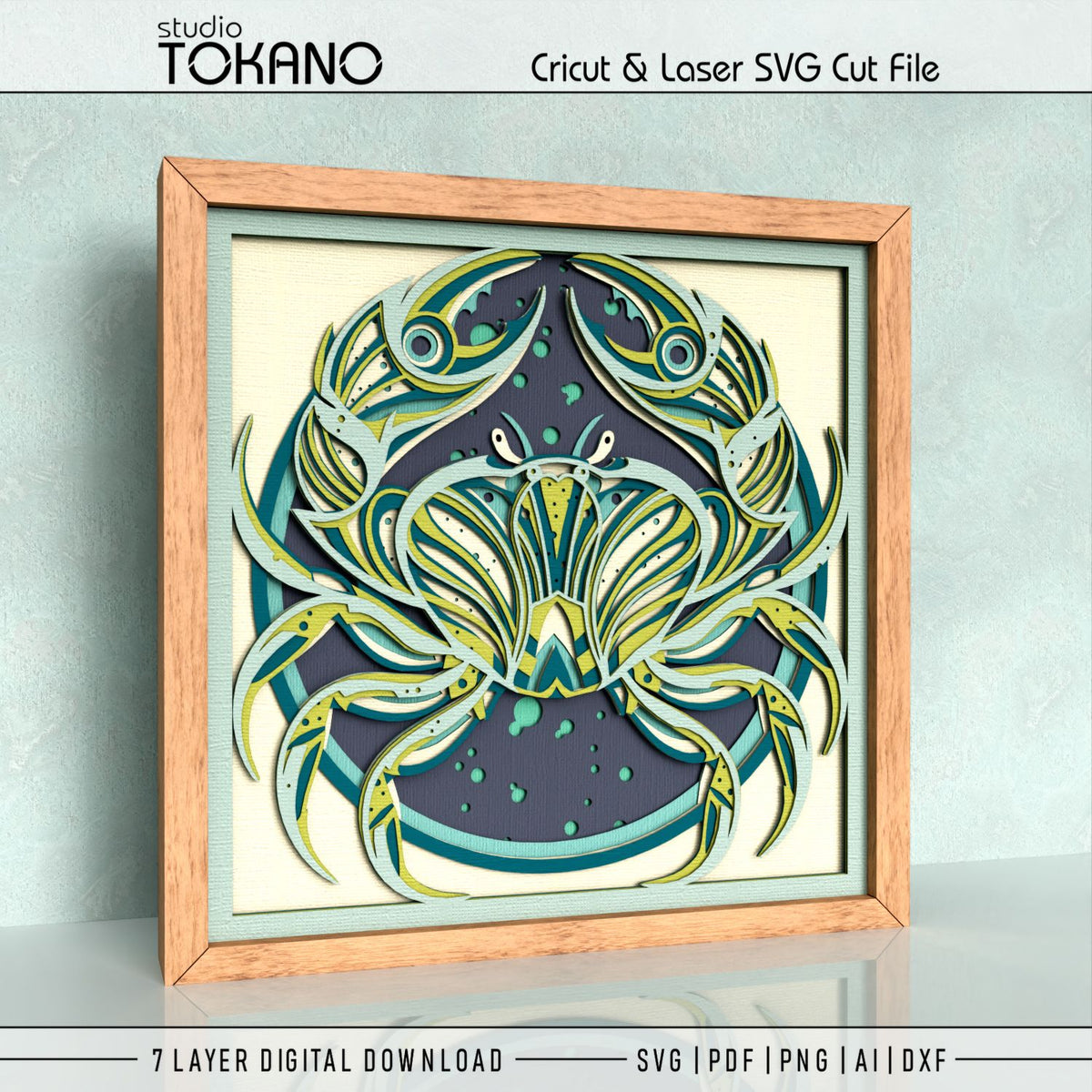 Crab Shadow Box SVG | 7 Layer Sea Life Wall Art | Cricut & Laser Cut File