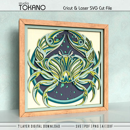 Crab Shadow Box SVG | 7 Layer Sea Life Wall Art | Cricut & Laser Cut File