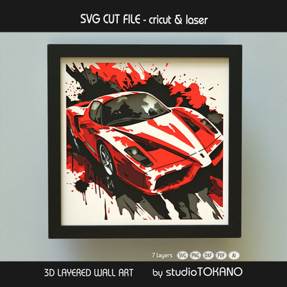 LaFerrari 3D layered SVG design for Cricut, Silhouette, Glowforge, xTool, and laser cutters, made for bold car-themed wall art.