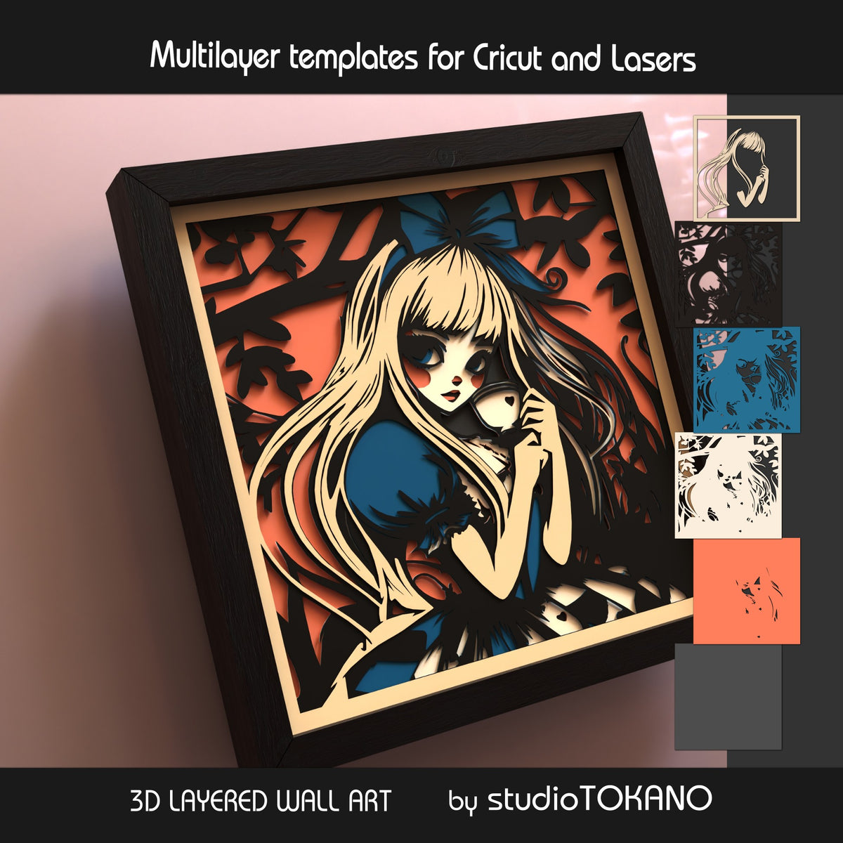 Dark Alice Shadow Box SVG | 6 Layer Wonderland Wall Art | Cricut & Laser Cut File