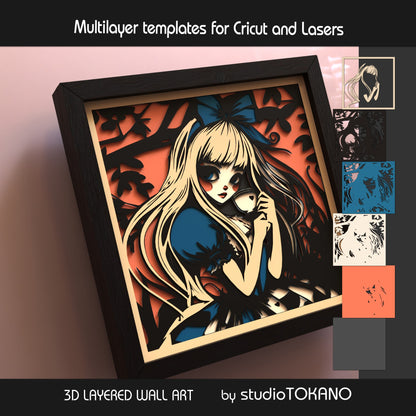 Dark Alice Shadow Box SVG | 6 Layer Wonderland Wall Art | Cricut & Laser Cut File