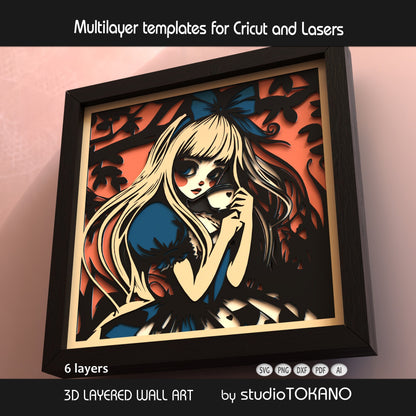 Dark Alice Shadow Box SVG | 6 Layer Wonderland Wall Art | Cricut & Laser Cut File