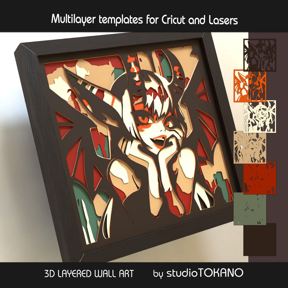 Cute Demon Girl Shadow Box SVG | 7 Layer Wall Art | Cricut & Laser Cut File