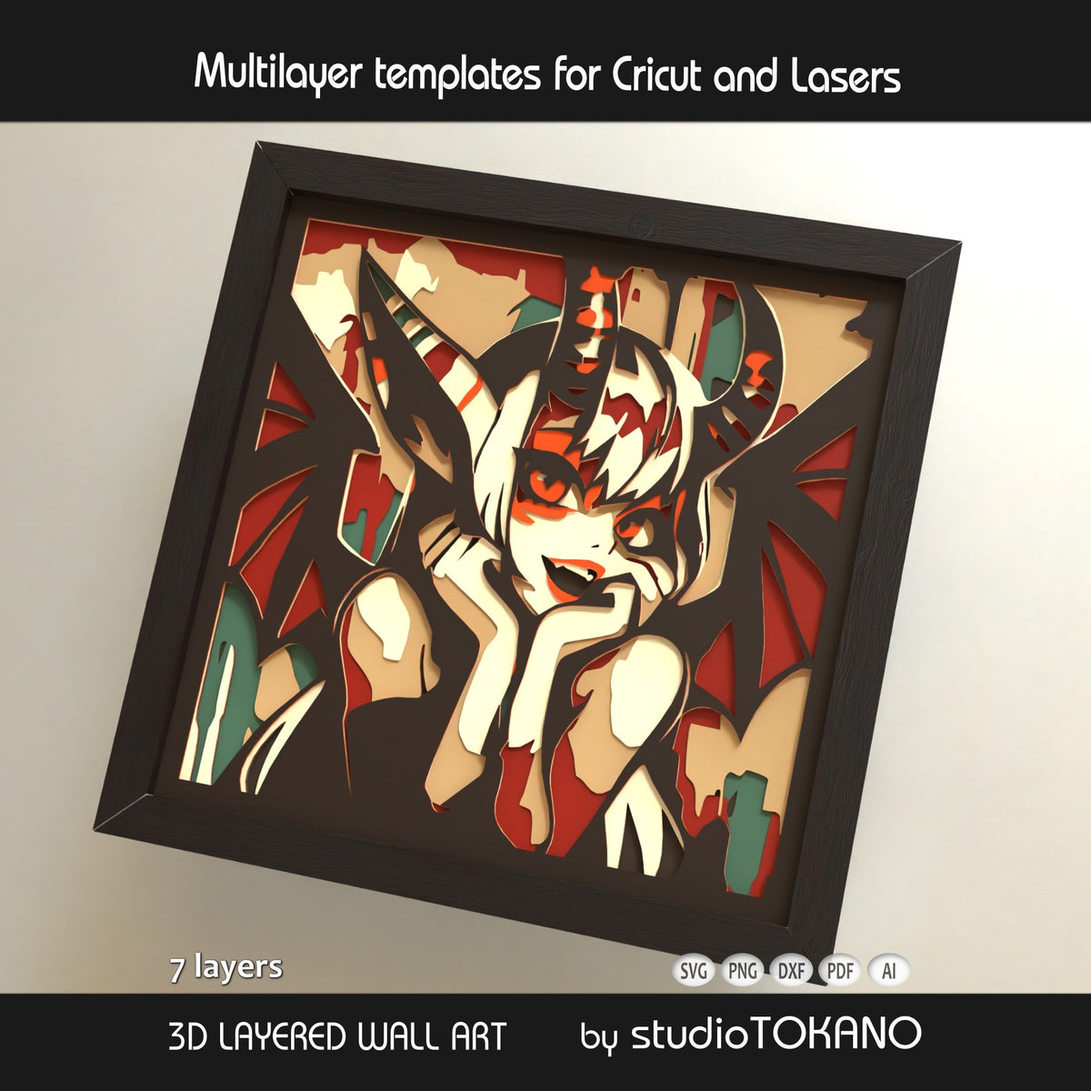 Cute Demon Girl Shadow Box SVG | 7 Layer Wall Art | Cricut & Laser Cut File