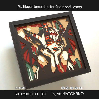 Cute Demon Girl Shadow Box SVG | 7 Layer Wall Art | Cricut & Laser Cut File