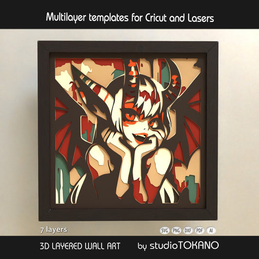 Cute Demon Girl Shadow Box SVG | 7 Layer Wall Art | Cricut & Laser Cut File
