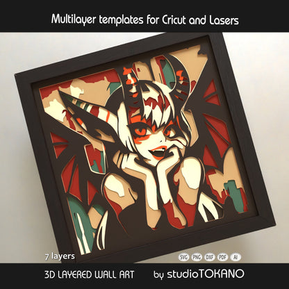 Cute Demon Girl Shadow Box SVG | 7 Layer Wall Art | Cricut & Laser Cut File