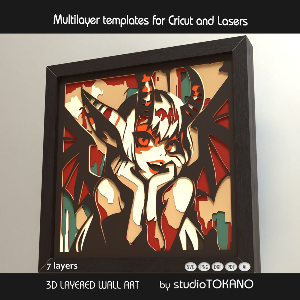 Cute Demon Girl Shadow Box SVG | 7 Layer Wall Art | Cricut & Laser Cut File