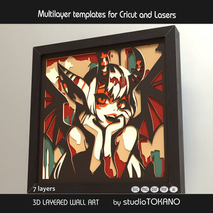 Cute Demon Girl Shadow Box SVG | 7 Layer Wall Art | Cricut & Laser Cut File