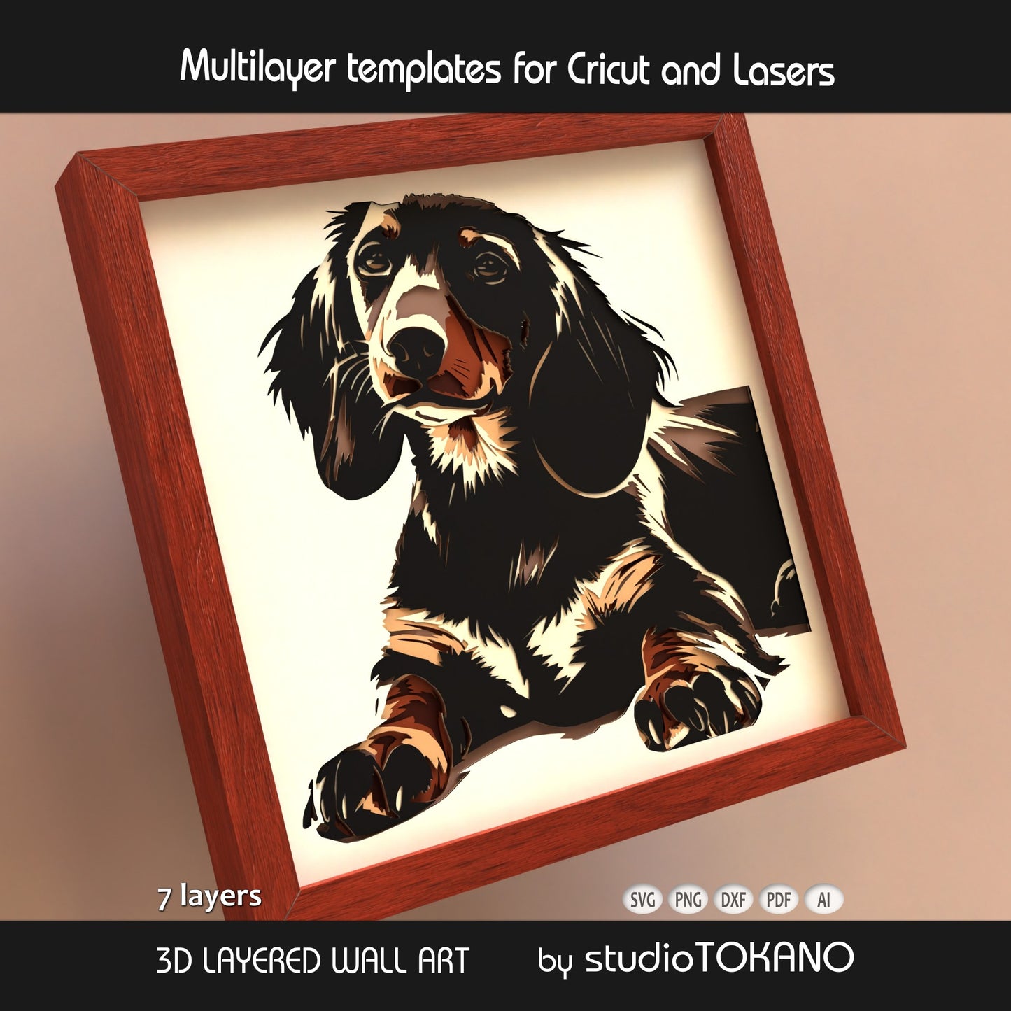 Dachshund Shadow Box SVG | Sausage Dog Portrait Cut File | Cricut & Laser