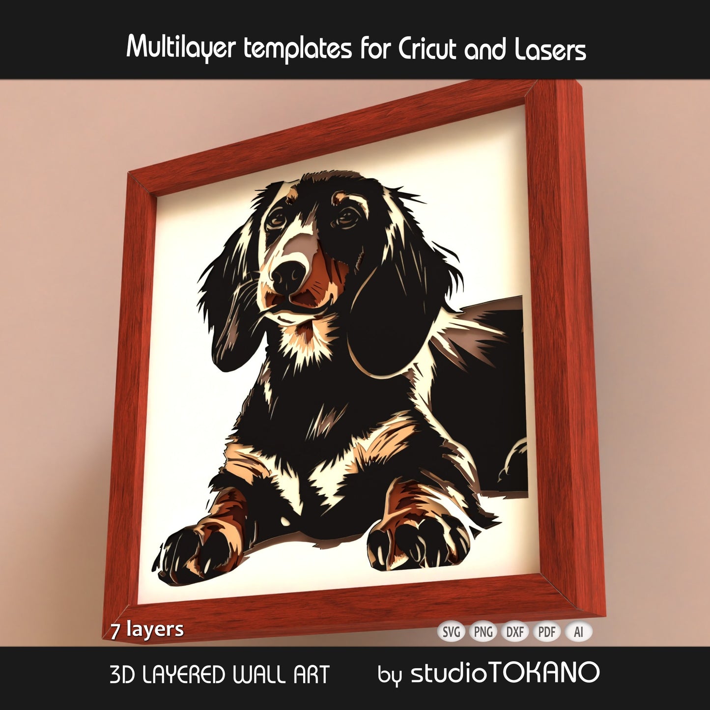 Dachshund Shadow Box SVG | Sausage Dog Portrait Cut File | Cricut & Laser