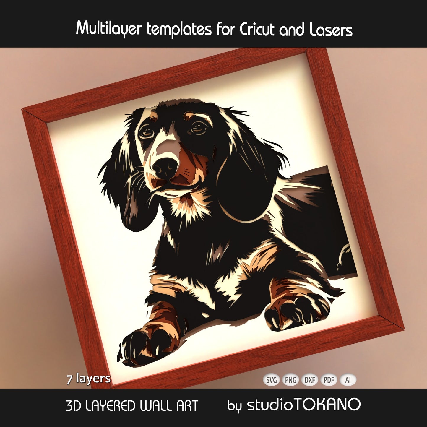 Dachshund Shadow Box SVG | Sausage Dog Portrait Cut File | Cricut & Laser