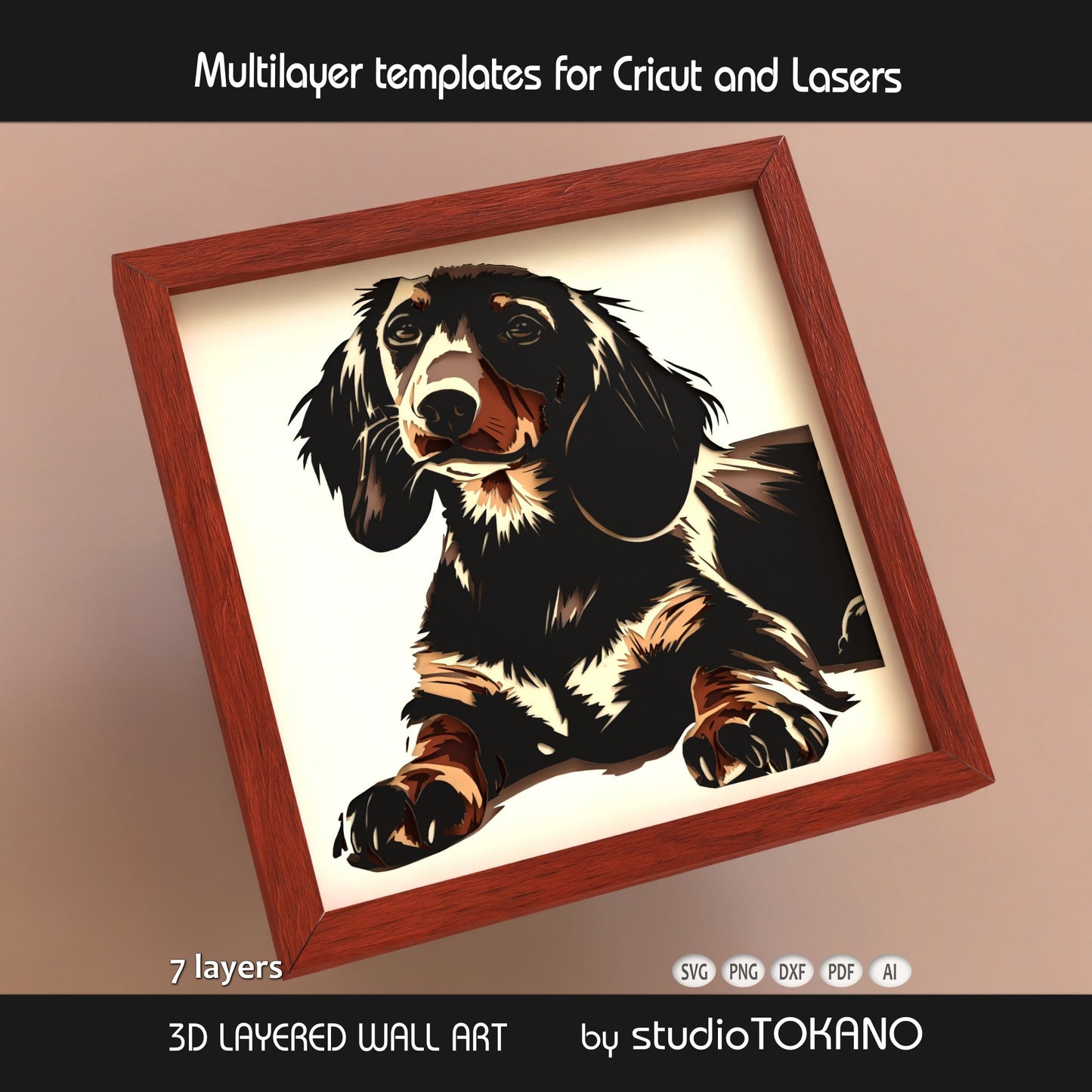 Dachshund Shadow Box SVG | Sausage Dog Portrait Cut File | Cricut & Laser