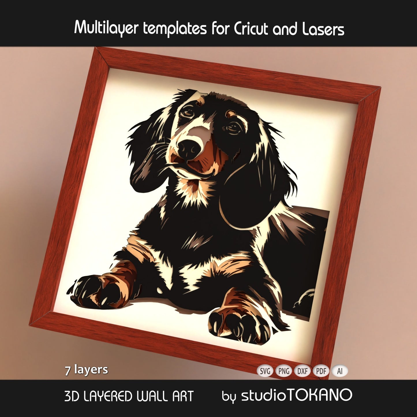 Dachshund Shadow Box SVG | Sausage Dog Portrait Cut File | Cricut & Laser