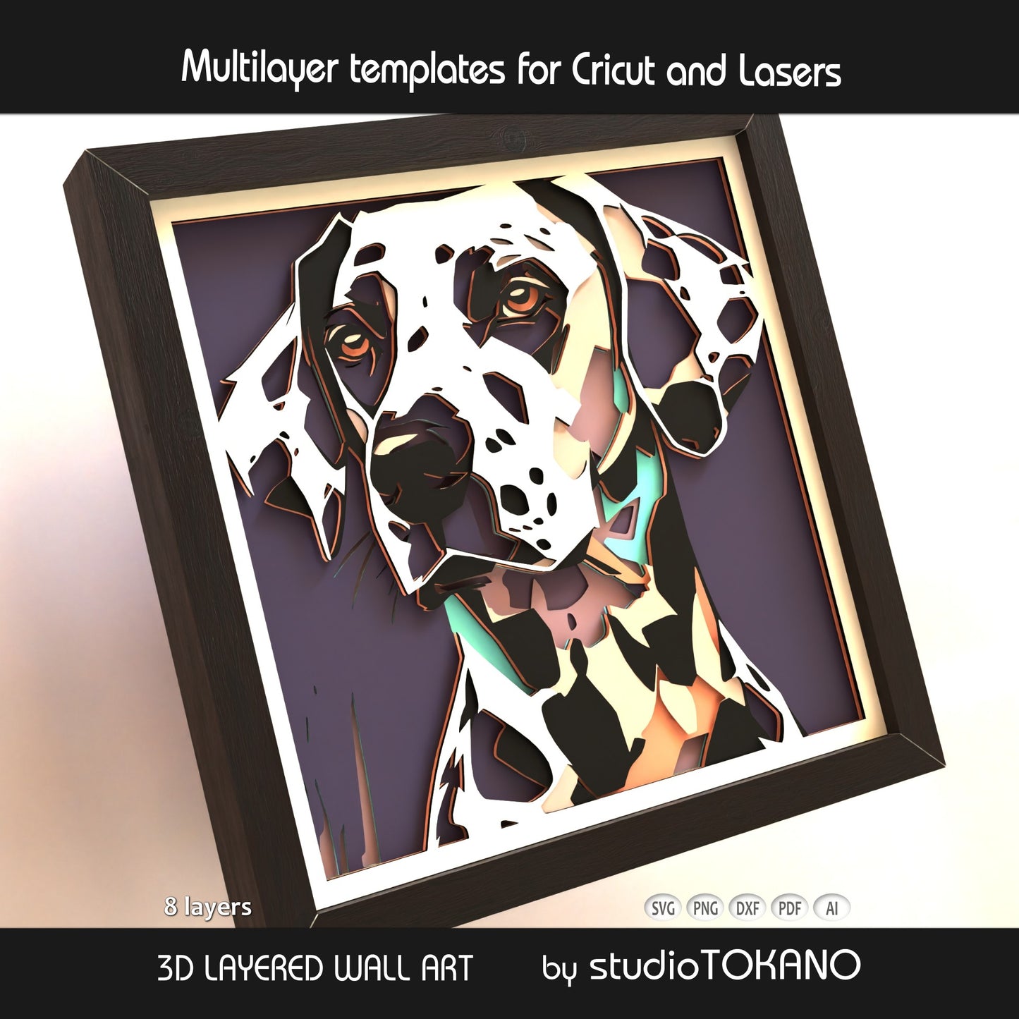 Dalmatian Layered SVG | 8 Layer Dog Shadow Box Design | Cricut & Laser File
