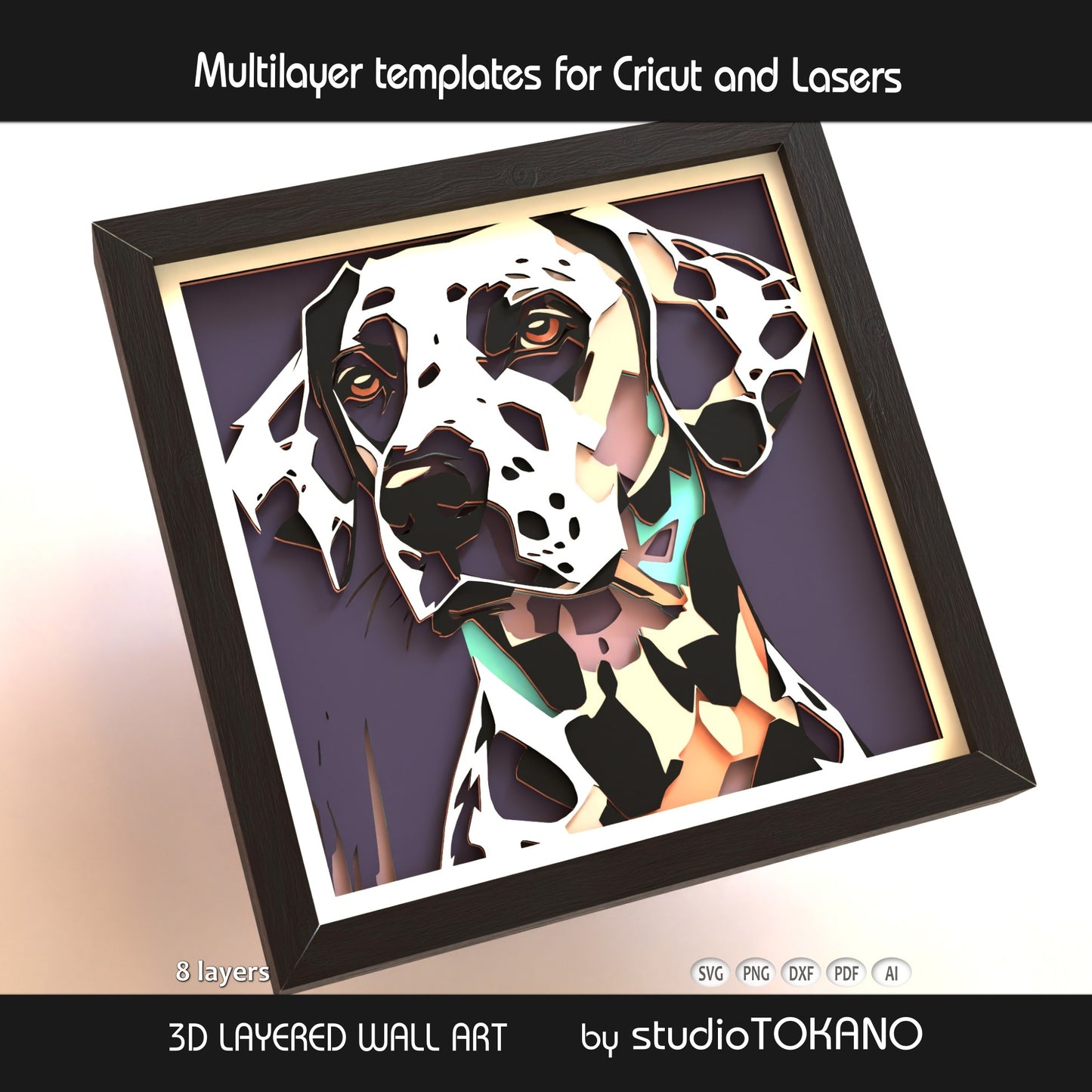 Dalmatian Layered SVG | 8 Layer Dog Shadow Box Design | Cricut & Laser File