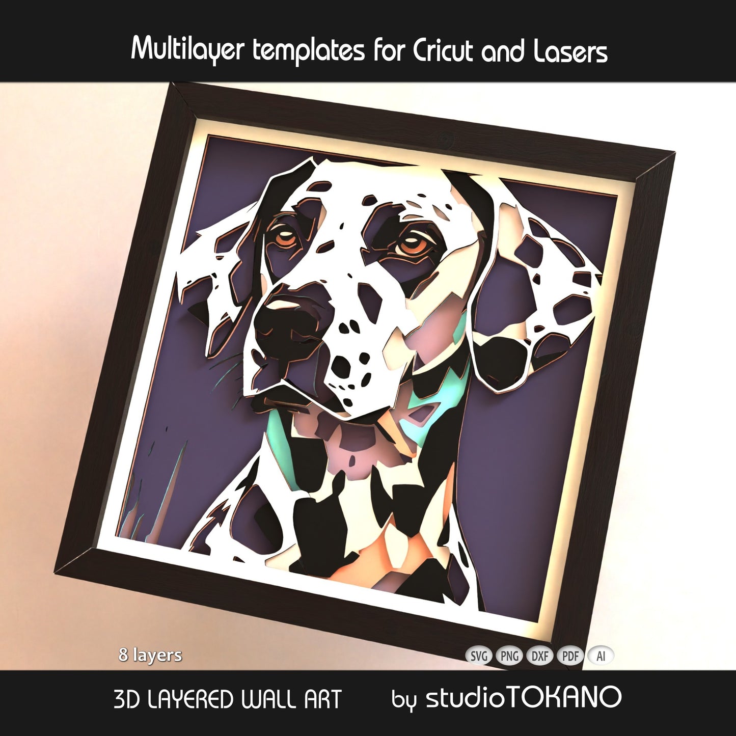 Dalmatian Layered SVG | 8 Layer Dog Shadow Box Design | Cricut & Laser File