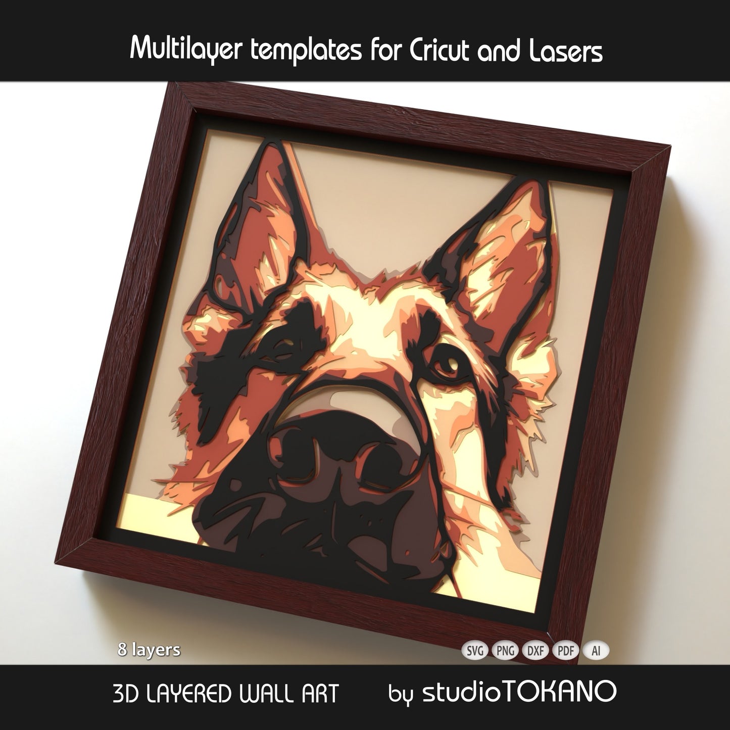 German Shepherd Shadow Box SVG | Layered Dog Portrait Cut File | Cricut & Laser