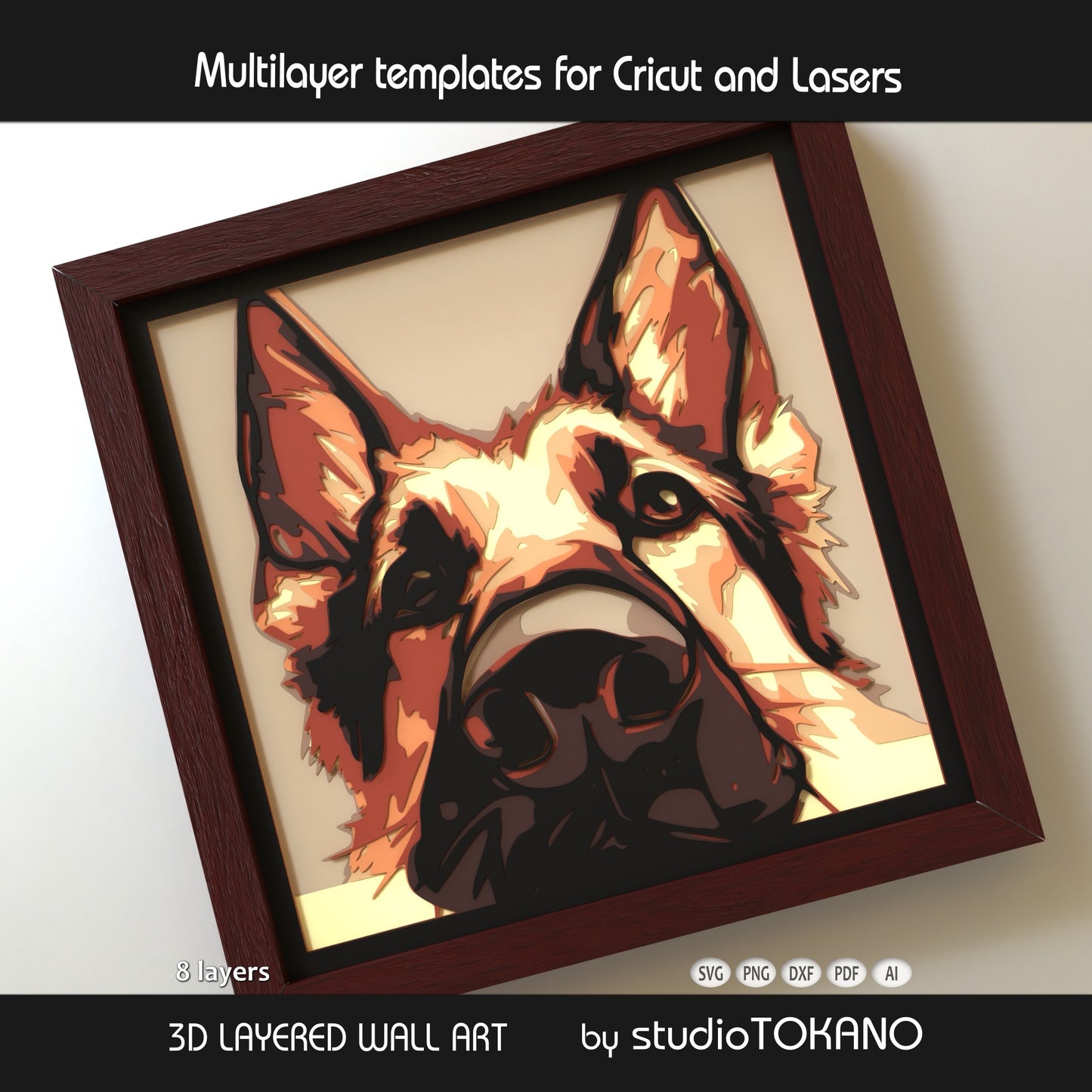 German Shepherd Shadow Box SVG | Layered Dog Portrait Cut File | Cricut & Laser