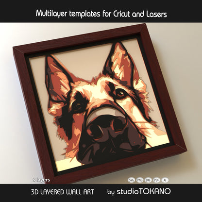 German Shepherd Shadow Box SVG | Layered Dog Portrait Cut File | Cricut & Laser
