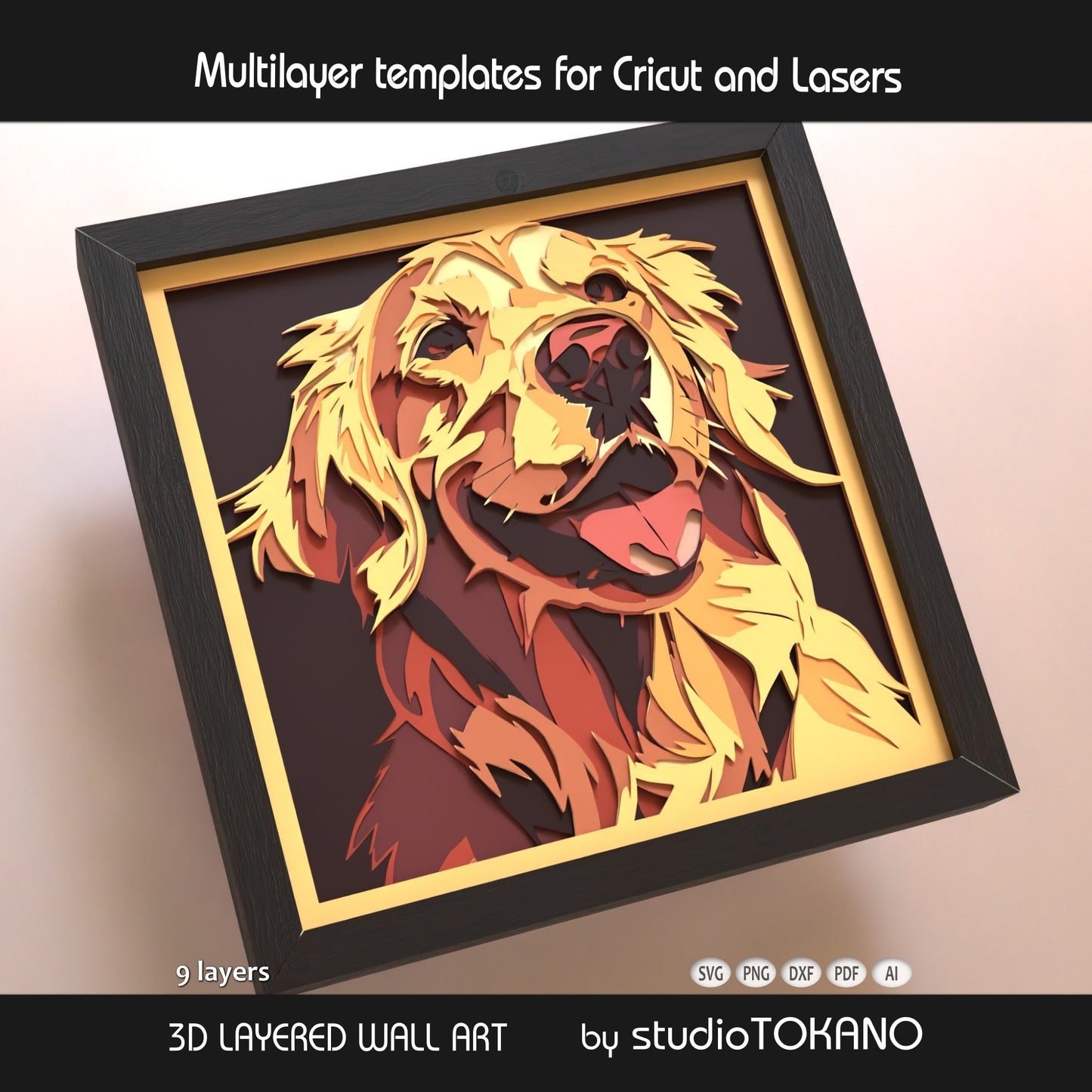 Golden Retriever Layered SVG | 9 Layer Dog Shadow Box Design | Cricut & Laser File