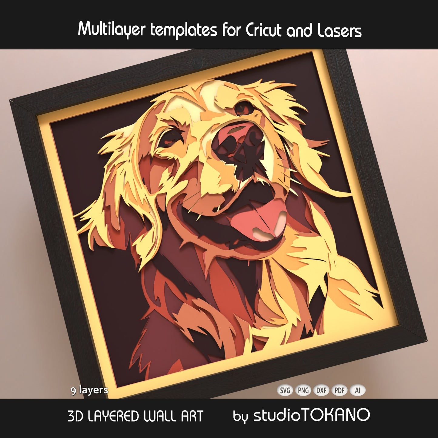 Golden Retriever Layered SVG | 9 Layer Dog Shadow Box Design | Cricut & Laser File