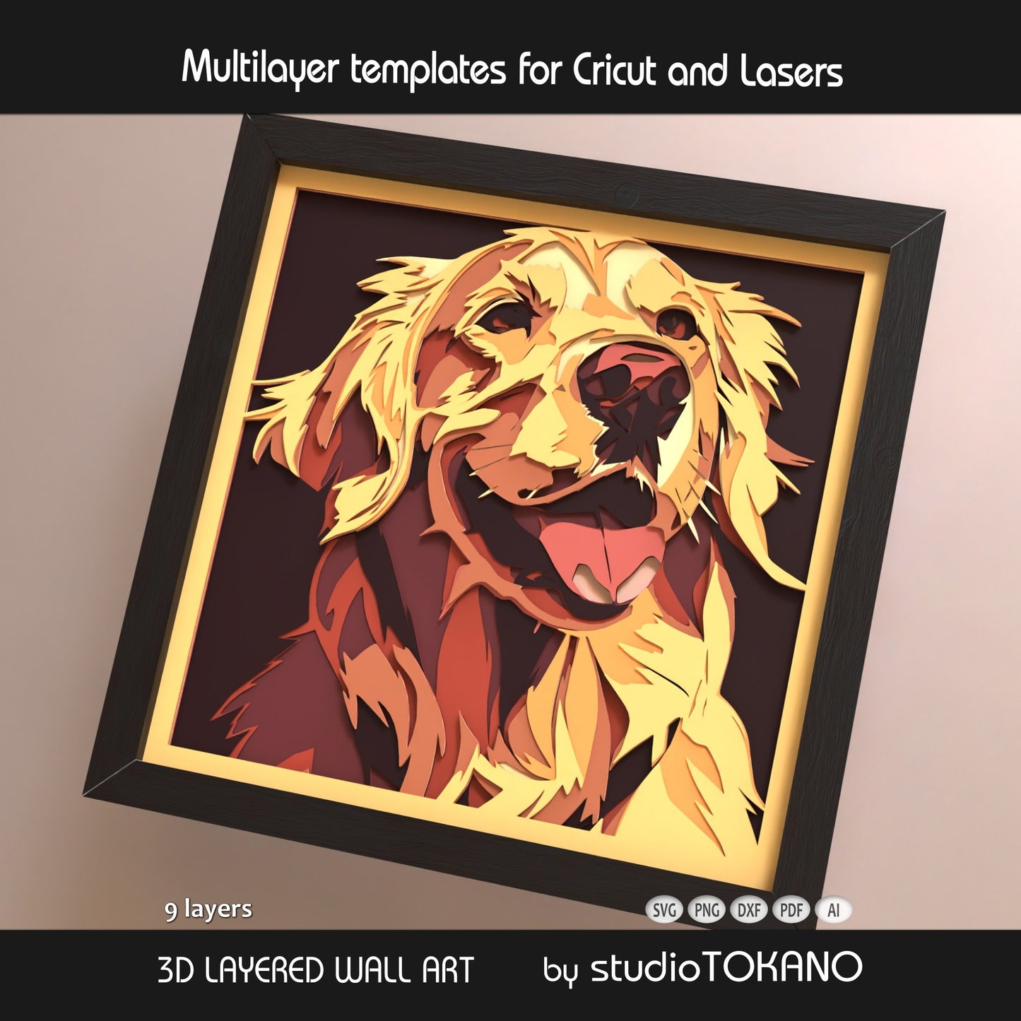 Golden Retriever Layered SVG | 9 Layer Dog Shadow Box Design | Cricut & Laser File