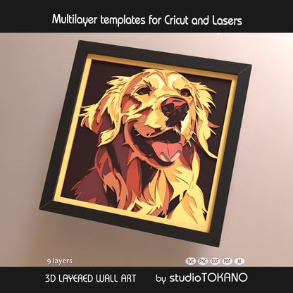 Golden Retriever Layered SVG | 9 Layer Dog Shadow Box Design | Cricut & Laser File