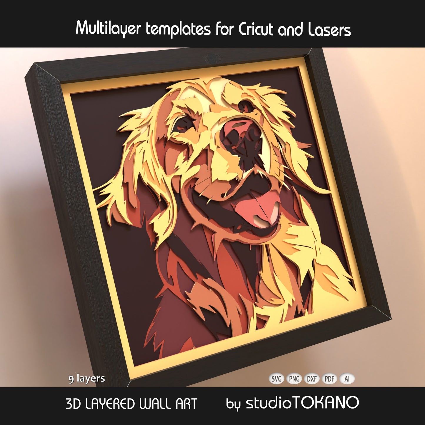 Golden Retriever Layered SVG | 9 Layer Dog Shadow Box Design | Cricut & Laser File