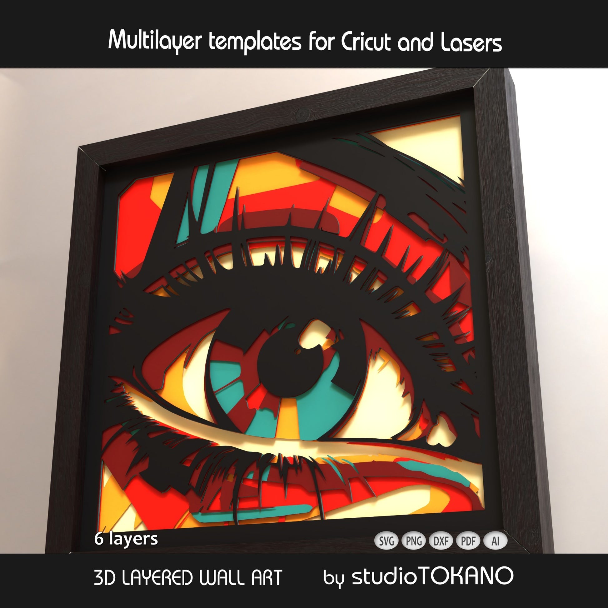Close-up of the Eye shadow box cut file showing clean layered cardstock detail, crisp papercut lines, and strong graphic contrast.