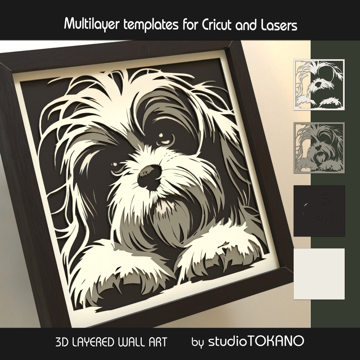 Shih Tzu Shadow Box SVG | Multilayer Fluffy Dog Template | Cricut & Laser