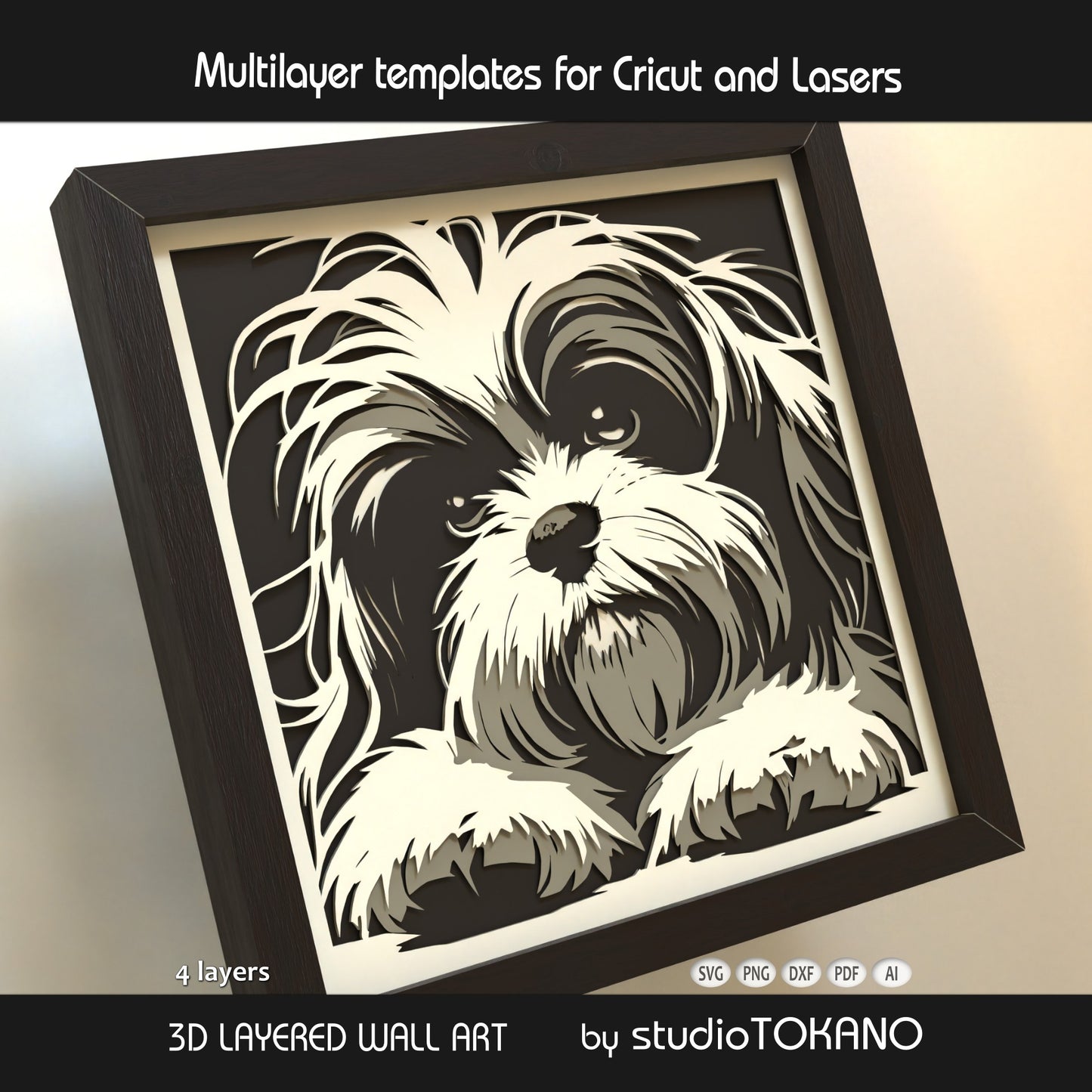 Shih Tzu Shadow Box SVG | Multilayer Fluffy Dog Template | Cricut & Laser