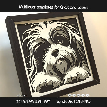 Shih Tzu Shadow Box SVG | Multilayer Fluffy Dog Template | Cricut & Laser