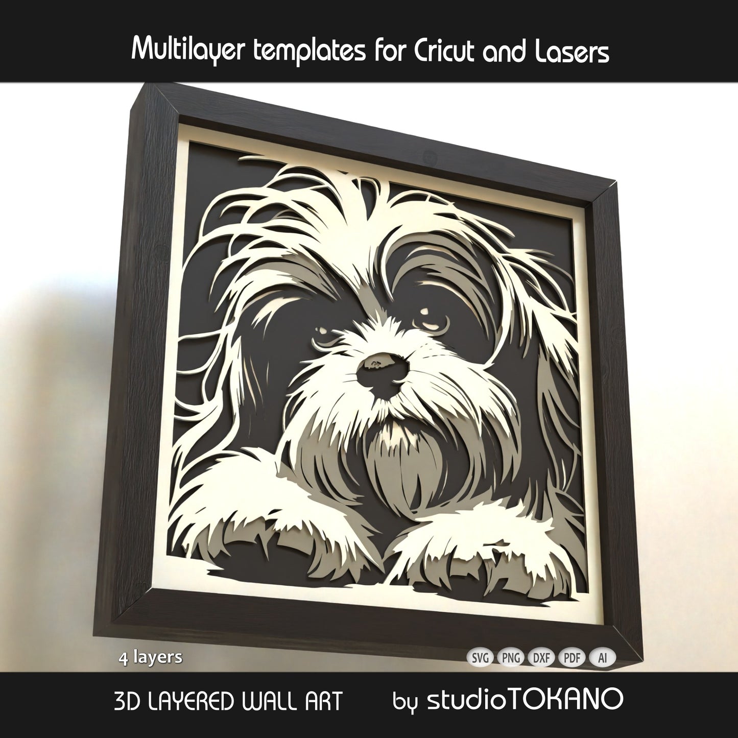Shih Tzu Shadow Box SVG | Multilayer Fluffy Dog Template | Cricut & Laser