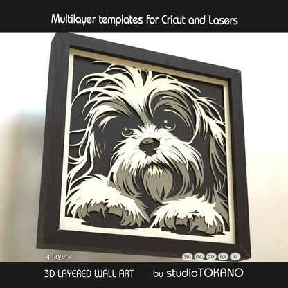 Shih Tzu Shadow Box SVG | Multilayer Fluffy Dog Template | Cricut & Laser