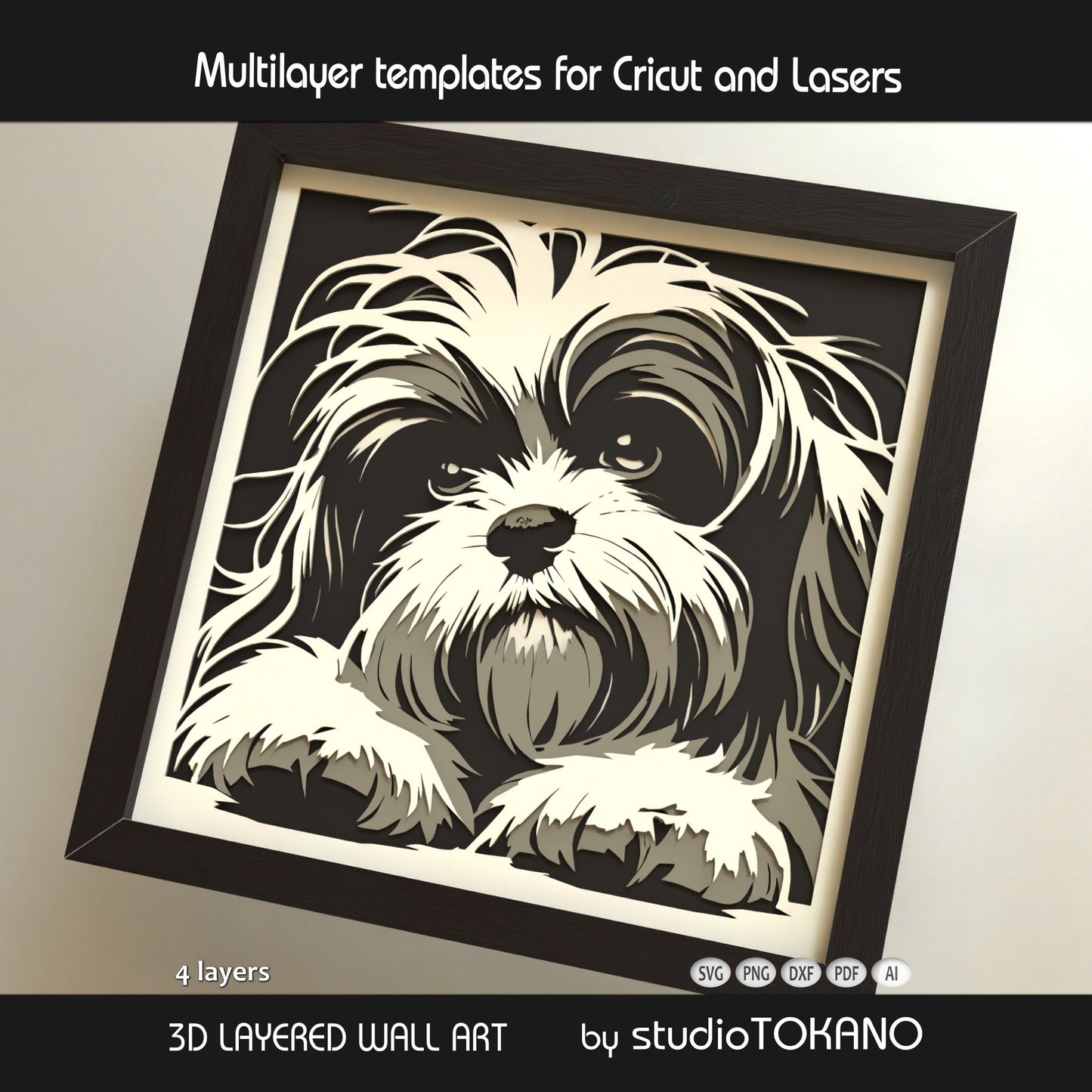 Shih Tzu Shadow Box SVG | Multilayer Fluffy Dog Template | Cricut & Laser
