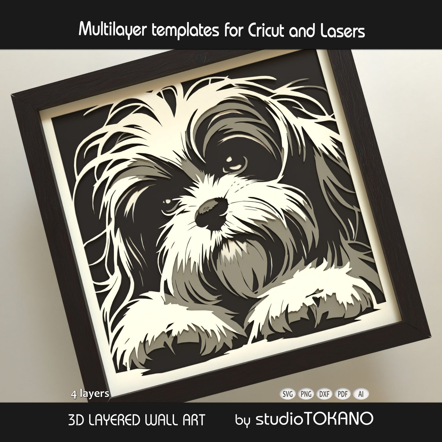 Shih Tzu Shadow Box SVG | Multilayer Fluffy Dog Template | Cricut & Laser