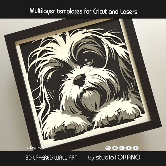 Shih Tzu Shadow Box SVG | Multilayer Fluffy Dog Template | Cricut & Laser